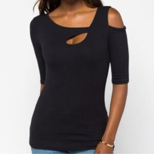 NWT Goldray Garima Black Cut-Out Women's Modal Stretch Short Sleeve Top M